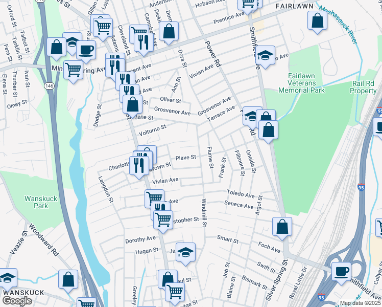 map of restaurants, bars, coffee shops, grocery stores, and more near 49 Carovilli Street in North Providence