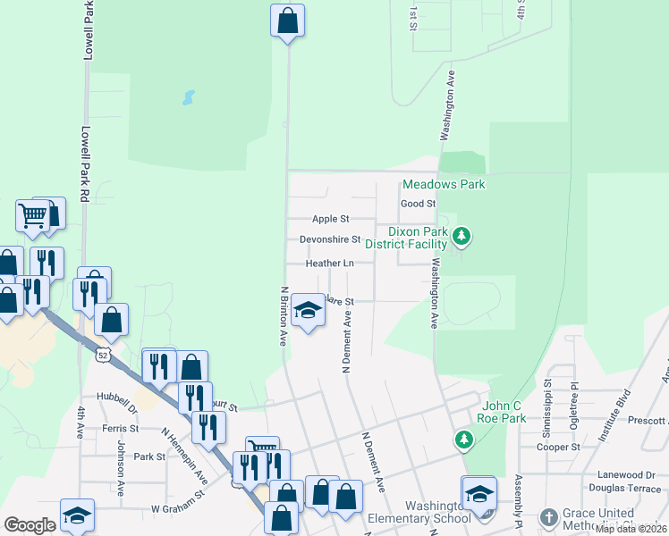 map of restaurants, bars, coffee shops, grocery stores, and more near 513 Heather Lane in Dixon