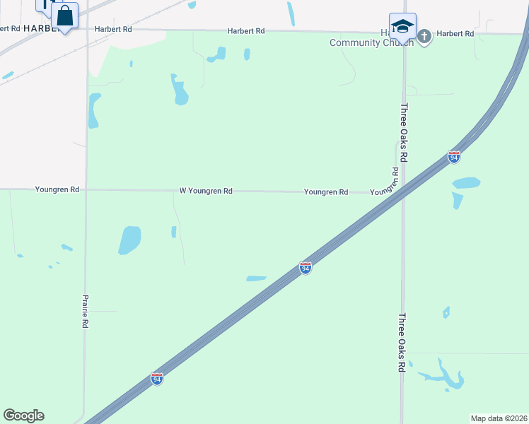 map of restaurants, bars, coffee shops, grocery stores, and more near 6900 Youngren Road in Three Oaks