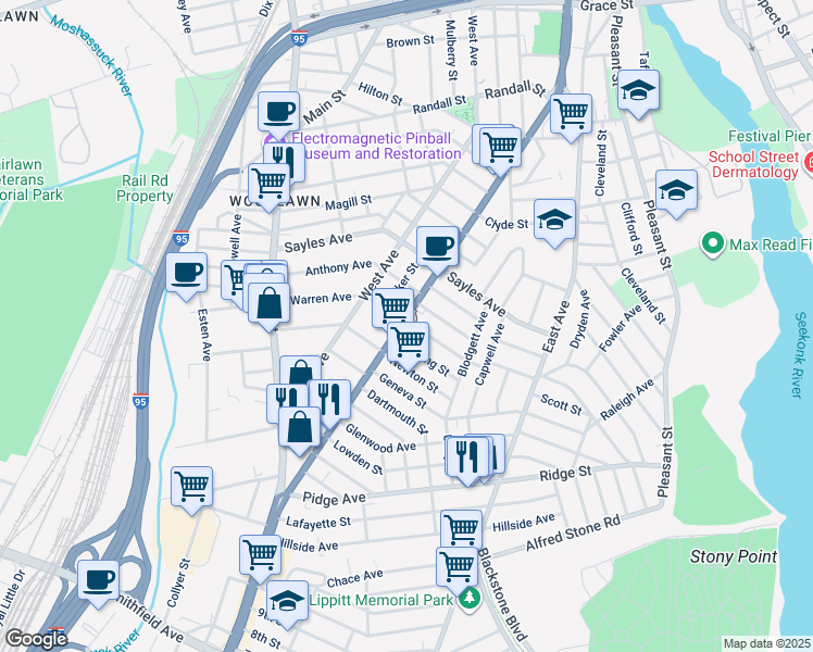 map of restaurants, bars, coffee shops, grocery stores, and more near 431 Pawtucket Avenue in Pawtucket