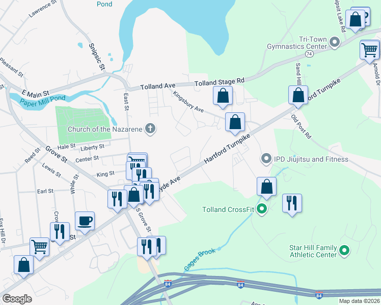 map of restaurants, bars, coffee shops, grocery stores, and more near 44 Bridlewood in Vernon