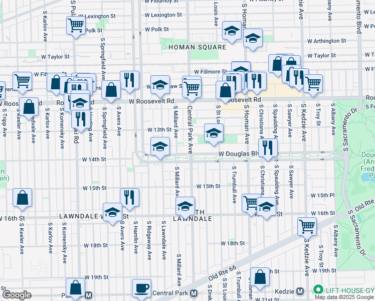 map of restaurants, bars, coffee shops, grocery stores, and more near in Chicago
