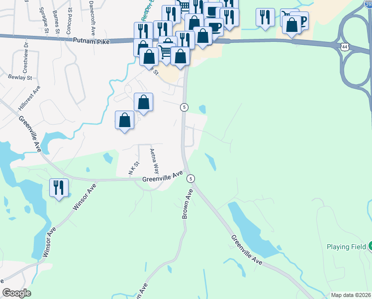 map of restaurants, bars, coffee shops, grocery stores, and more near 8 Chamberlain Street in Johnston