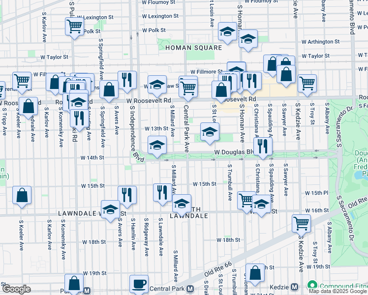 map of restaurants, bars, coffee shops, grocery stores, and more near in Chicago