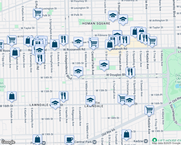 map of restaurants, bars, coffee shops, grocery stores, and more near in Chicago