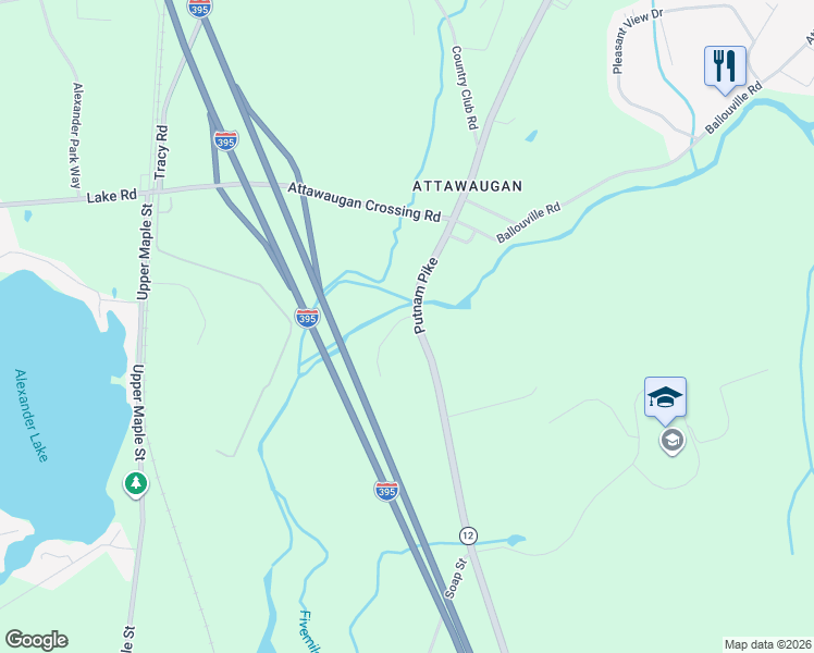 map of restaurants, bars, coffee shops, grocery stores, and more near 340 Putnam Pike in Killingly