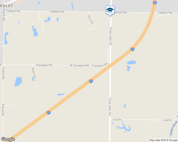 map of restaurants, bars, coffee shops, grocery stores, and more near 6716 Youngren Road in Three Oaks