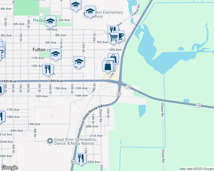 map of restaurants, bars, coffee shops, grocery stores, and more near 1500 14th Avenue in Fulton