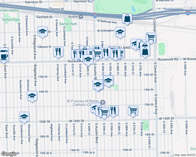 map of restaurants, bars, coffee shops, grocery stores, and more near in Cicero