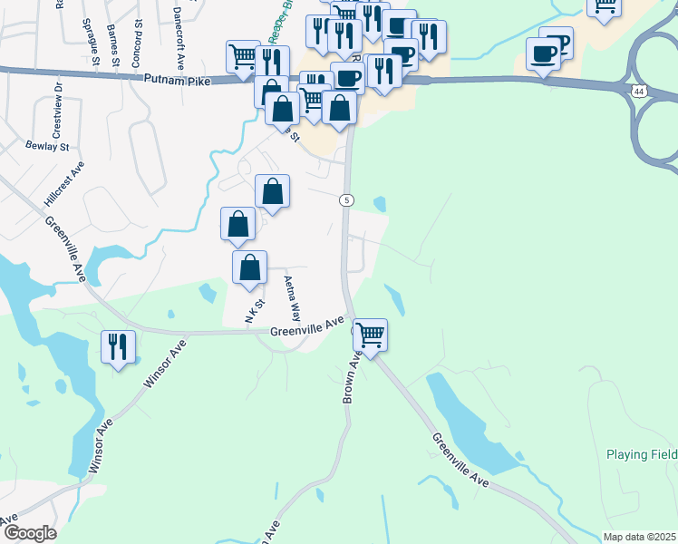 map of restaurants, bars, coffee shops, grocery stores, and more near 841 Sanderson Road in Johnston