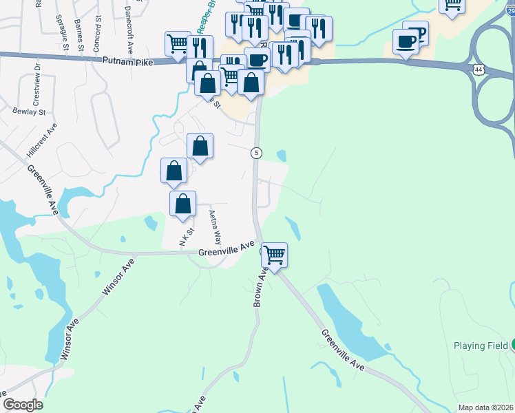 map of restaurants, bars, coffee shops, grocery stores, and more near 841 Sanderson Road in Johnston