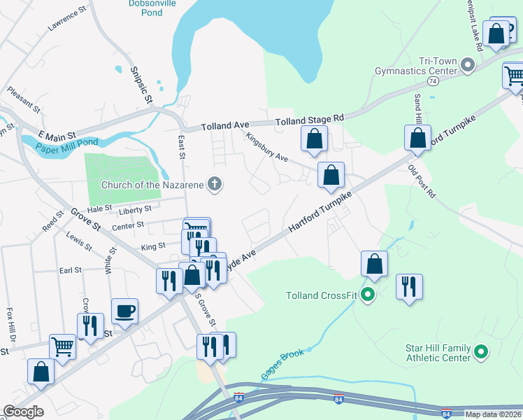 map of restaurants, bars, coffee shops, grocery stores, and more near 44 Bridlewood in Vernon