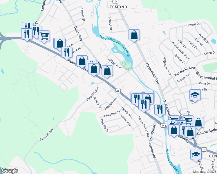 map of restaurants, bars, coffee shops, grocery stores, and more near 114 Serrel Sweet Road in Johnston