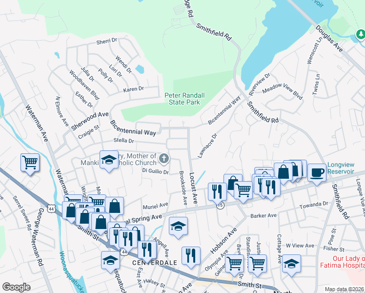 map of restaurants, bars, coffee shops, grocery stores, and more near 7 Jacksonia Dr in North Providence