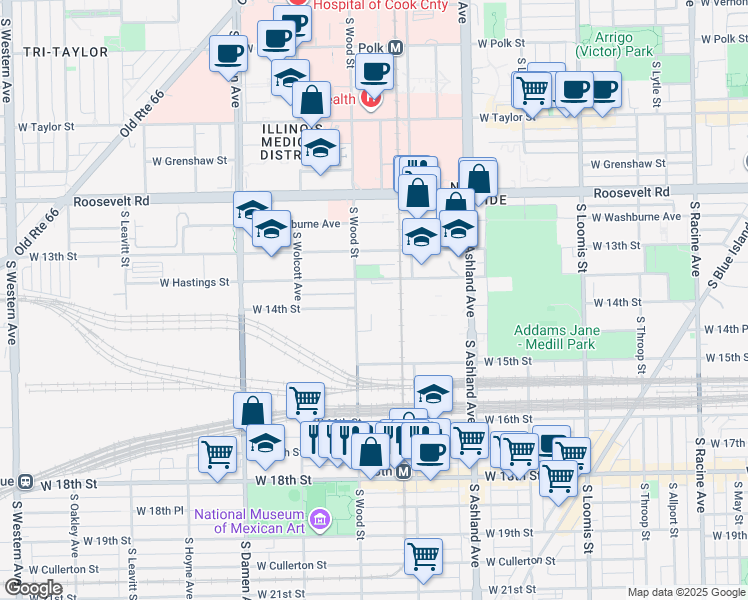 map of restaurants, bars, coffee shops, grocery stores, and more near 1742 West 14th Street in Chicago