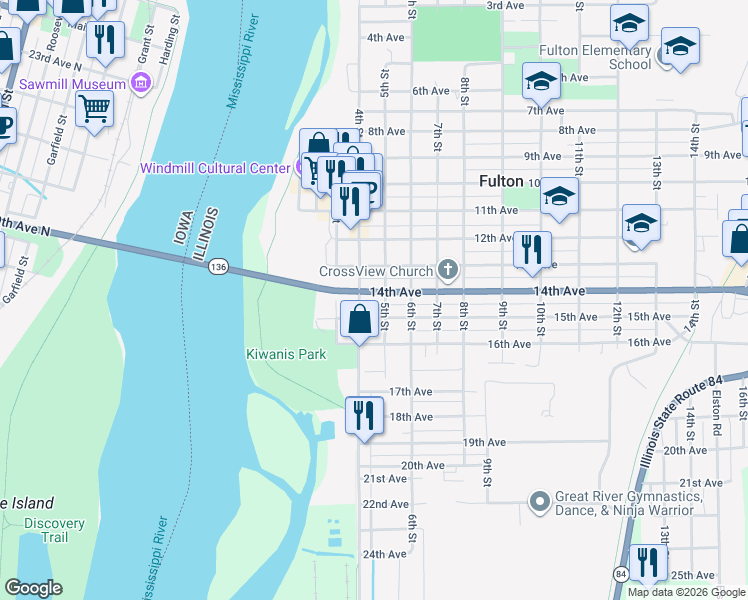 map of restaurants, bars, coffee shops, grocery stores, and more near 408 14th Avenue in Fulton