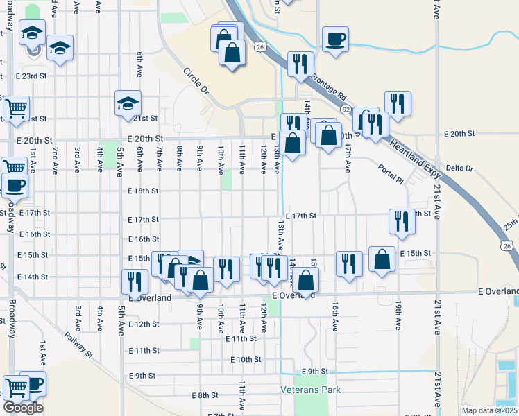 map of restaurants, bars, coffee shops, grocery stores, and more near 1710 12th Avenue in Scottsbluff