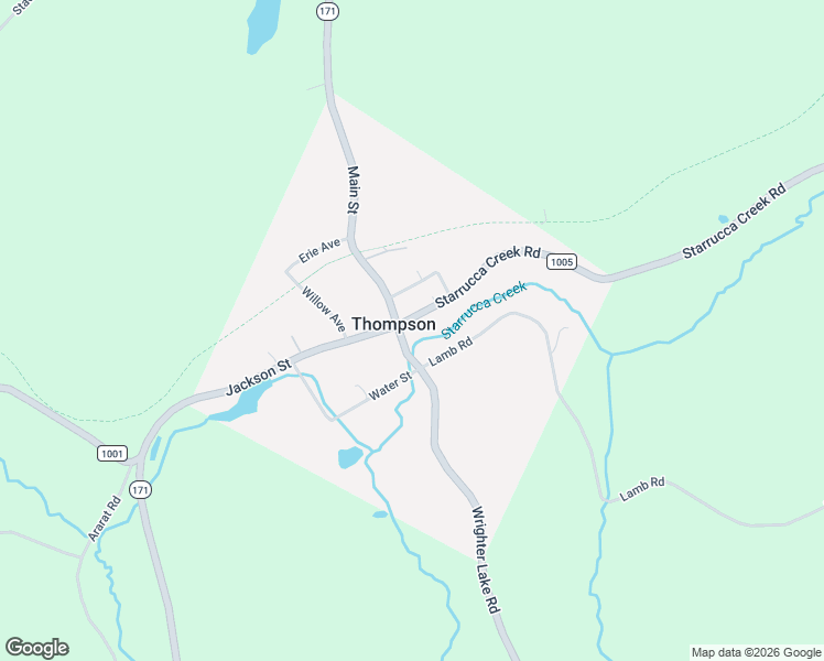 map of restaurants, bars, coffee shops, grocery stores, and more near 3098 Starrucca Road in Thompson