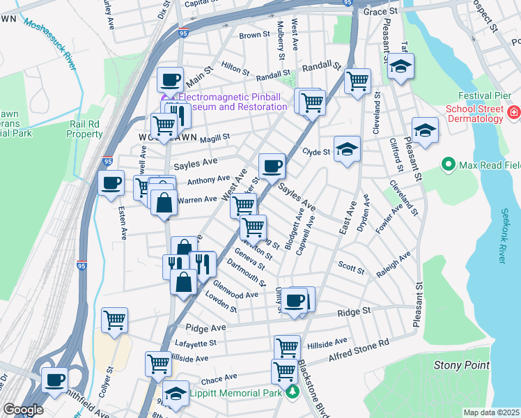 map of restaurants, bars, coffee shops, grocery stores, and more near 431 Pawtucket Avenue in Pawtucket