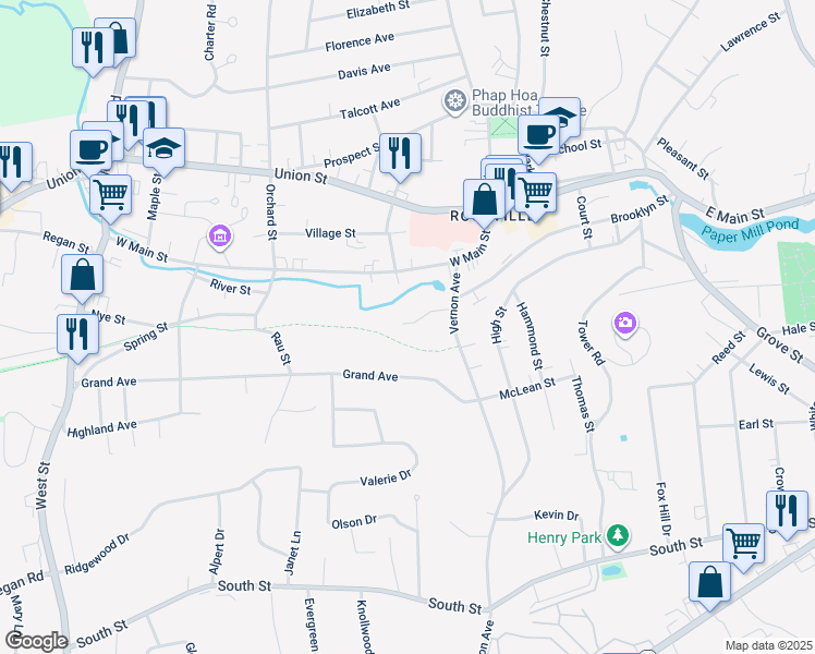 map of restaurants, bars, coffee shops, grocery stores, and more near 21 Linden Place in Vernon