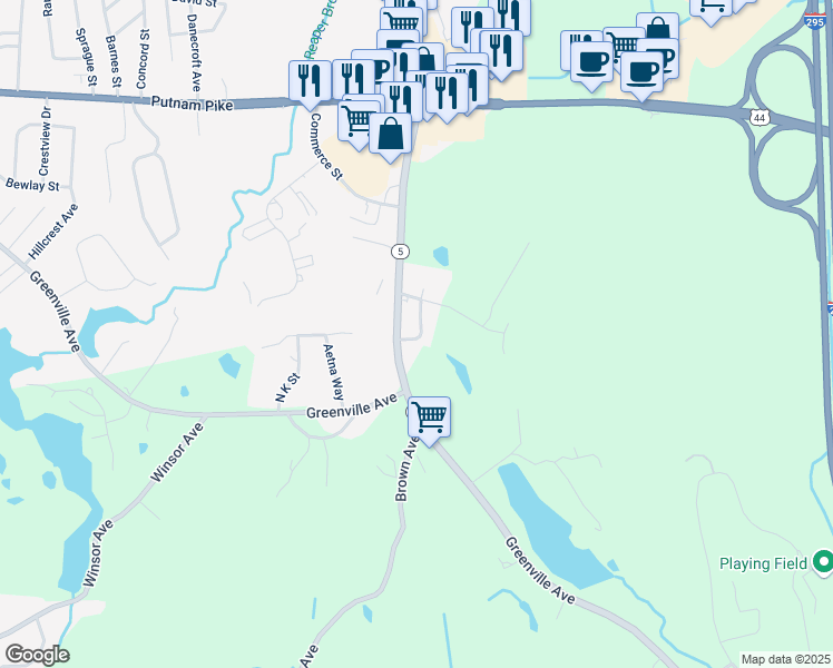map of restaurants, bars, coffee shops, grocery stores, and more near 8 Chamberlain Street in Johnston