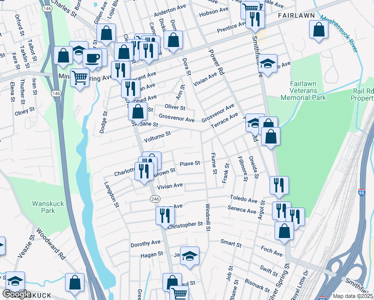 map of restaurants, bars, coffee shops, grocery stores, and more near 49 Carovilli Street in North Providence