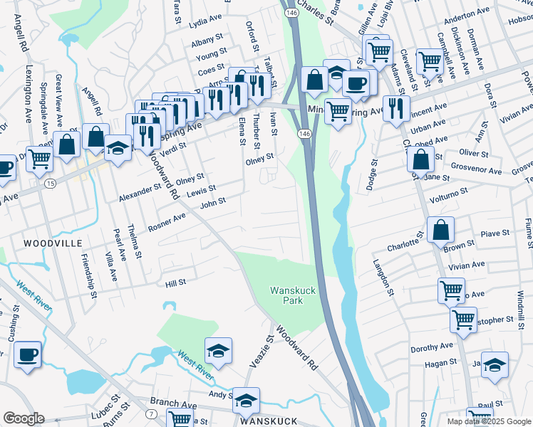 map of restaurants, bars, coffee shops, grocery stores, and more near 51 Arthur Avenue in North Providence