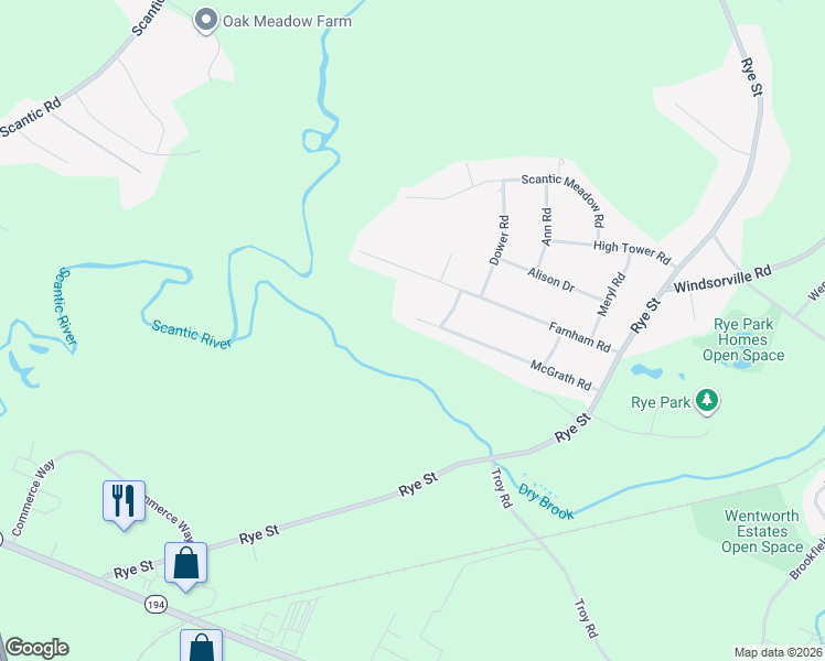 map of restaurants, bars, coffee shops, grocery stores, and more near 191 McGrath Road in South Windsor