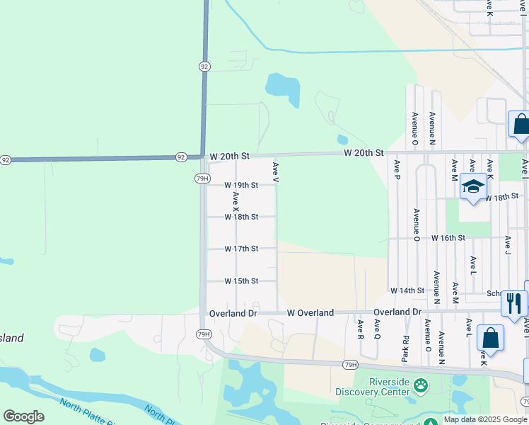 map of restaurants, bars, coffee shops, grocery stores, and more near 2213 West 18th Street in Scottsbluff