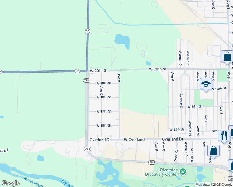 map of restaurants, bars, coffee shops, grocery stores, and more near 2213 West 18th Street in Scottsbluff
