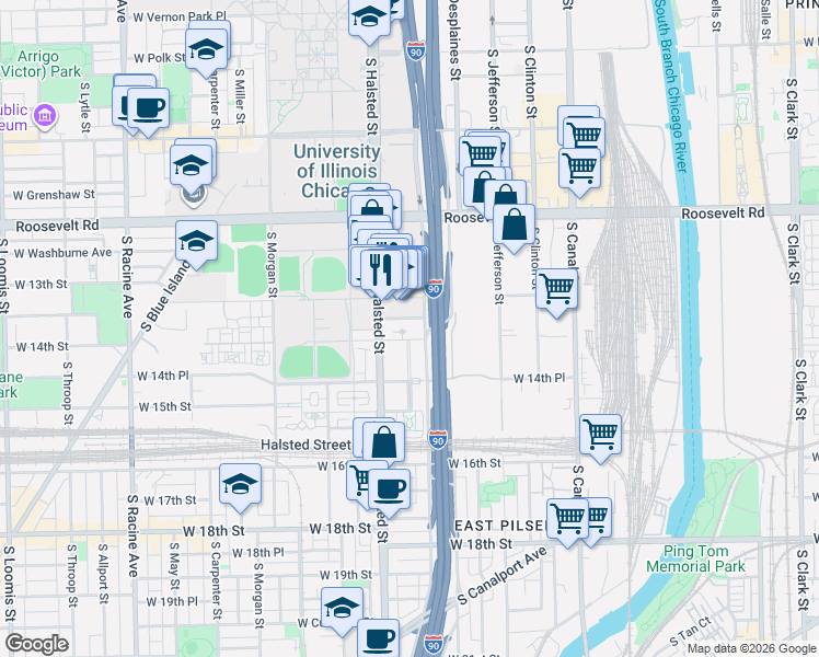 map of restaurants, bars, coffee shops, grocery stores, and more near 432 West 14th Street in Chicago