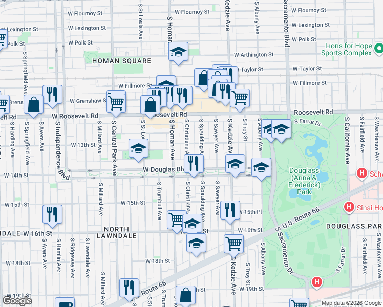 map of restaurants, bars, coffee shops, grocery stores, and more near in Chicago