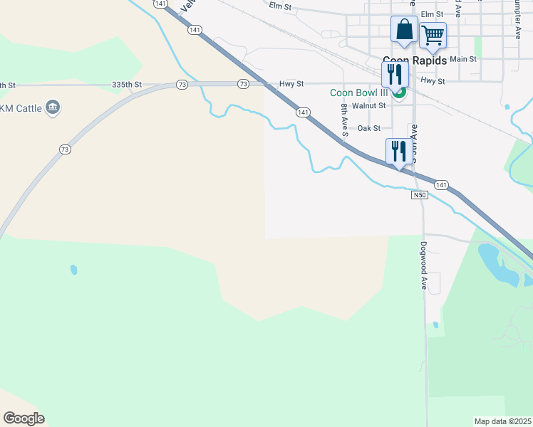 map of restaurants, bars, coffee shops, grocery stores, and more near in Coon Rapids