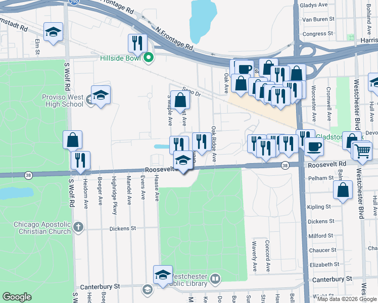 map of restaurants, bars, coffee shops, grocery stores, and more near 344 Orchard Avenue in Hillside