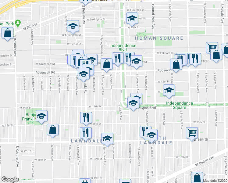 map of restaurants, bars, coffee shops, grocery stores, and more near in Chicago