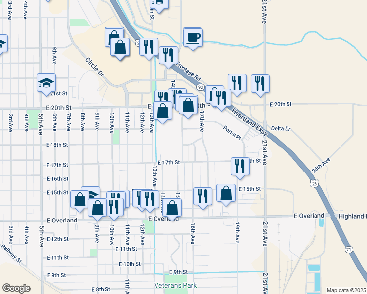 map of restaurants, bars, coffee shops, grocery stores, and more near 1717 15th Avenue in Scottsbluff