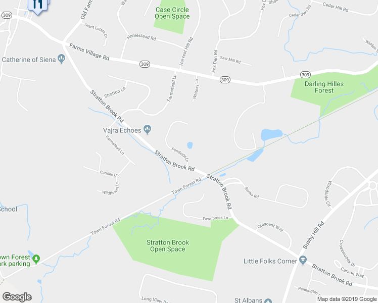 map of restaurants, bars, coffee shops, grocery stores, and more near 4 Pondside Lane in Simsbury