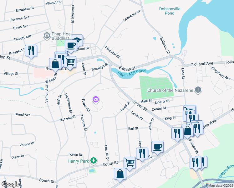 map of restaurants, bars, coffee shops, grocery stores, and more near 4 Maiden Lane in Vernon