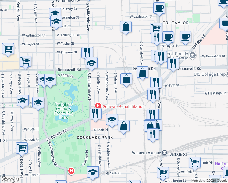 map of restaurants, bars, coffee shops, grocery stores, and more near 1312 South Talman Avenue in Chicago