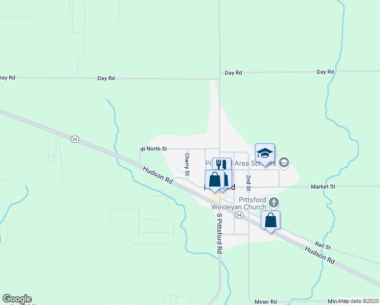 map of restaurants, bars, coffee shops, grocery stores, and more near 4348 Ann Street in Pittsford