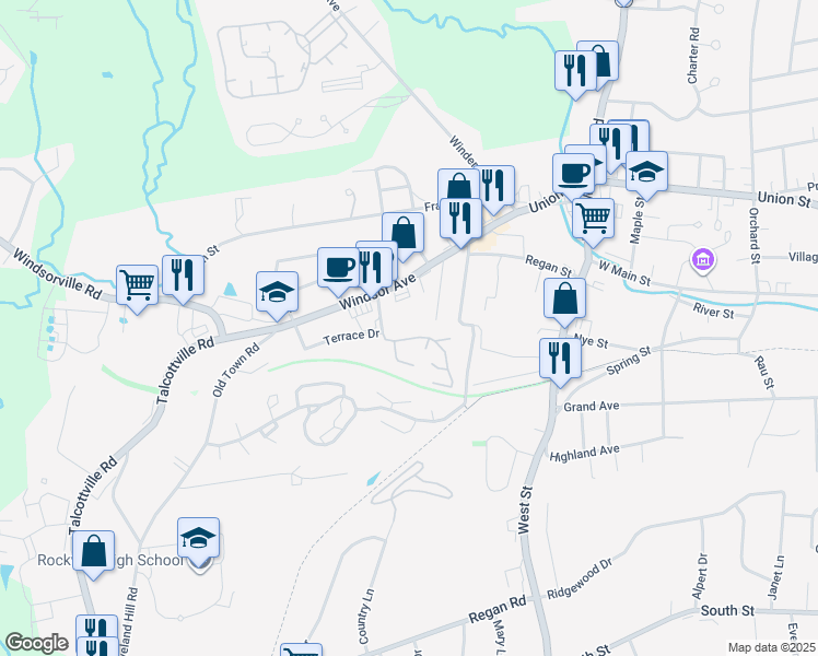 map of restaurants, bars, coffee shops, grocery stores, and more near 27 Terrace Drive in Vernon