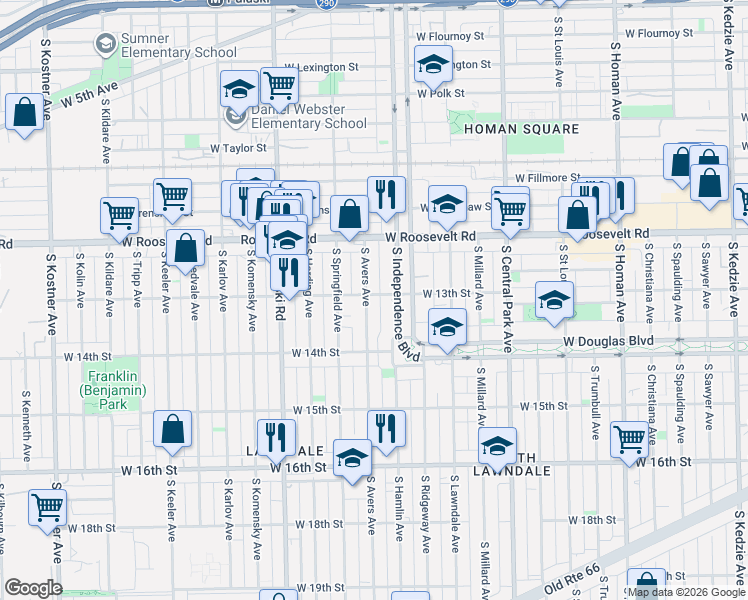 map of restaurants, bars, coffee shops, grocery stores, and more near in Chicago