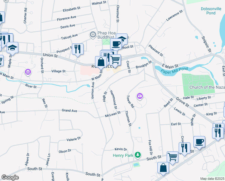 map of restaurants, bars, coffee shops, grocery stores, and more near 11 Hammond Street in Vernon