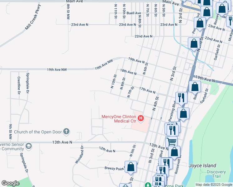map of restaurants, bars, coffee shops, grocery stores, and more near 1600-1698 N 8th St in Clinton