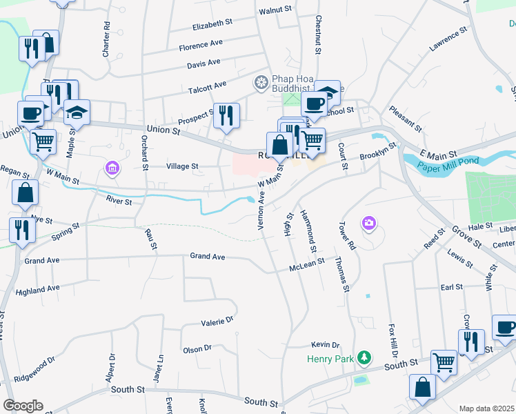 map of restaurants, bars, coffee shops, grocery stores, and more near 16 Vernon Avenue in Vernon