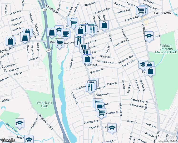 map of restaurants, bars, coffee shops, grocery stores, and more near 990 Rhode Island 246 in North Providence
