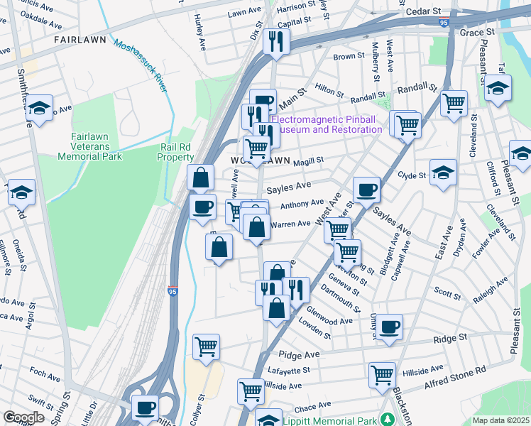 map of restaurants, bars, coffee shops, grocery stores, and more near 964 Main Street in Pawtucket