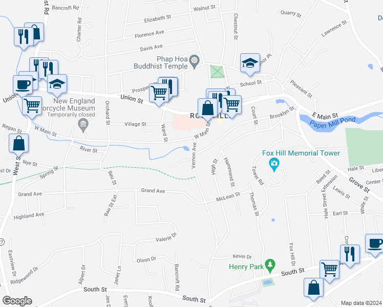map of restaurants, bars, coffee shops, grocery stores, and more near 83 West Main Street in Vernon