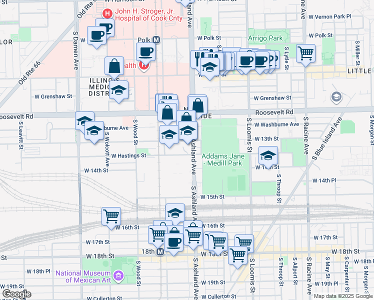 map of restaurants, bars, coffee shops, grocery stores, and more near 1317 West 13th Street in Chicago
