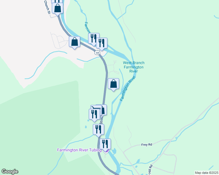 map of restaurants, bars, coffee shops, grocery stores, and more near 206 Main Street in New Hartford